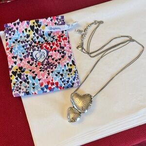 Brighton Atlantis Double Etched Hearts Silver Necklace